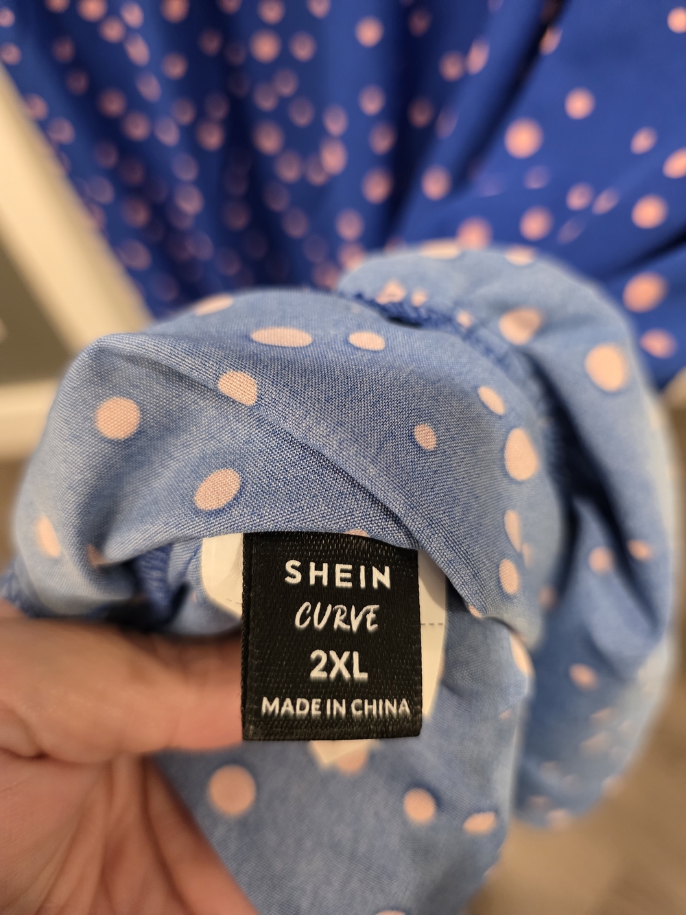 SHEIN Blue Polka Dot Midi Dress with Pink Spots